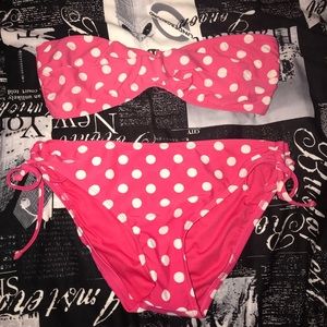 Pink polka dot bathing suit set